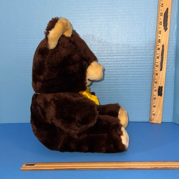 Vintage Cuddle Wit Brown Cream Teddy Bear 15" Plush Stuffed Animal Yellow Ribbon - Picture 6 of 11